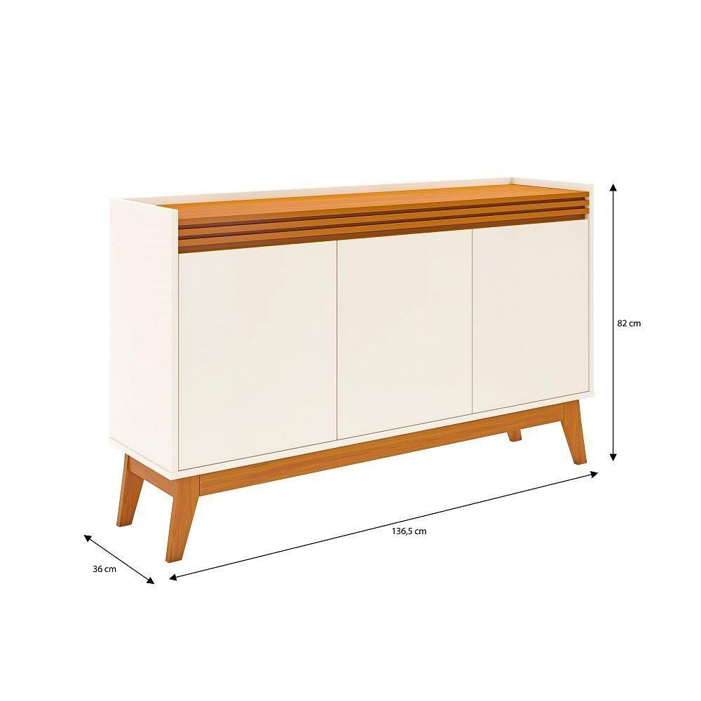 Buffet Aparador Ripado Com 3 Portas Monaco 136cm - Off White E Cedro - 2