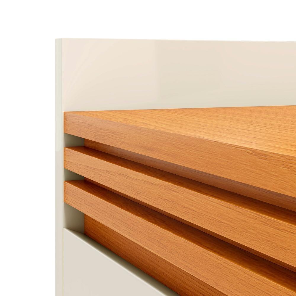 Buffet Aparador Ripado Com 3 Portas Monaco 136cm - Off White E Cedro - 3