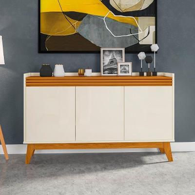 Buffet Aparador Ripado Com 3 Portas Monaco 136cm - Off White E Cedro