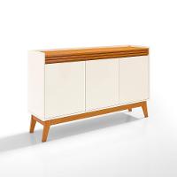 Buffet Aparador Ripado Com 3 Portas Monaco 136cm - Off White E Cedro - 6