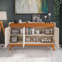 Buffet Aparador Ripado Com 3 Portas Monaco 136cm - Off White E Cedro - 7