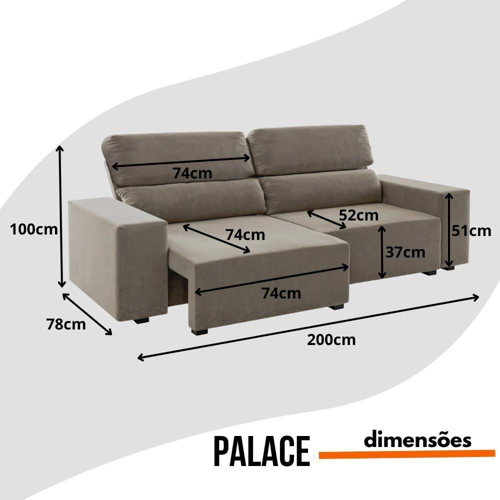 Sofá 3 Lugares Reclinável Sala De Estar 2,00m Velut Silent - Veludo Perola - 3