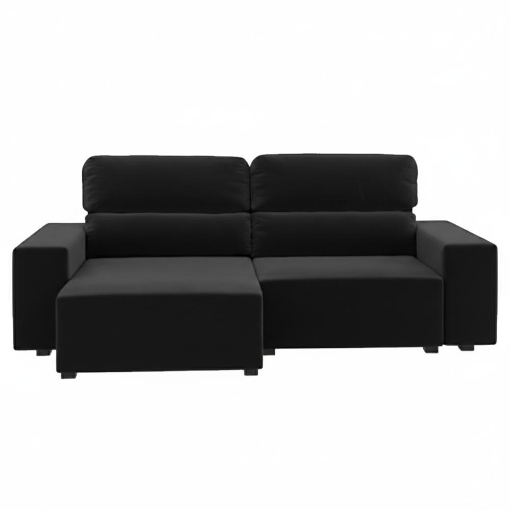 Sofá 3 Lugares Reclinável Sala De Estar 2,00m Velut Silent - Veludo Preto - 3