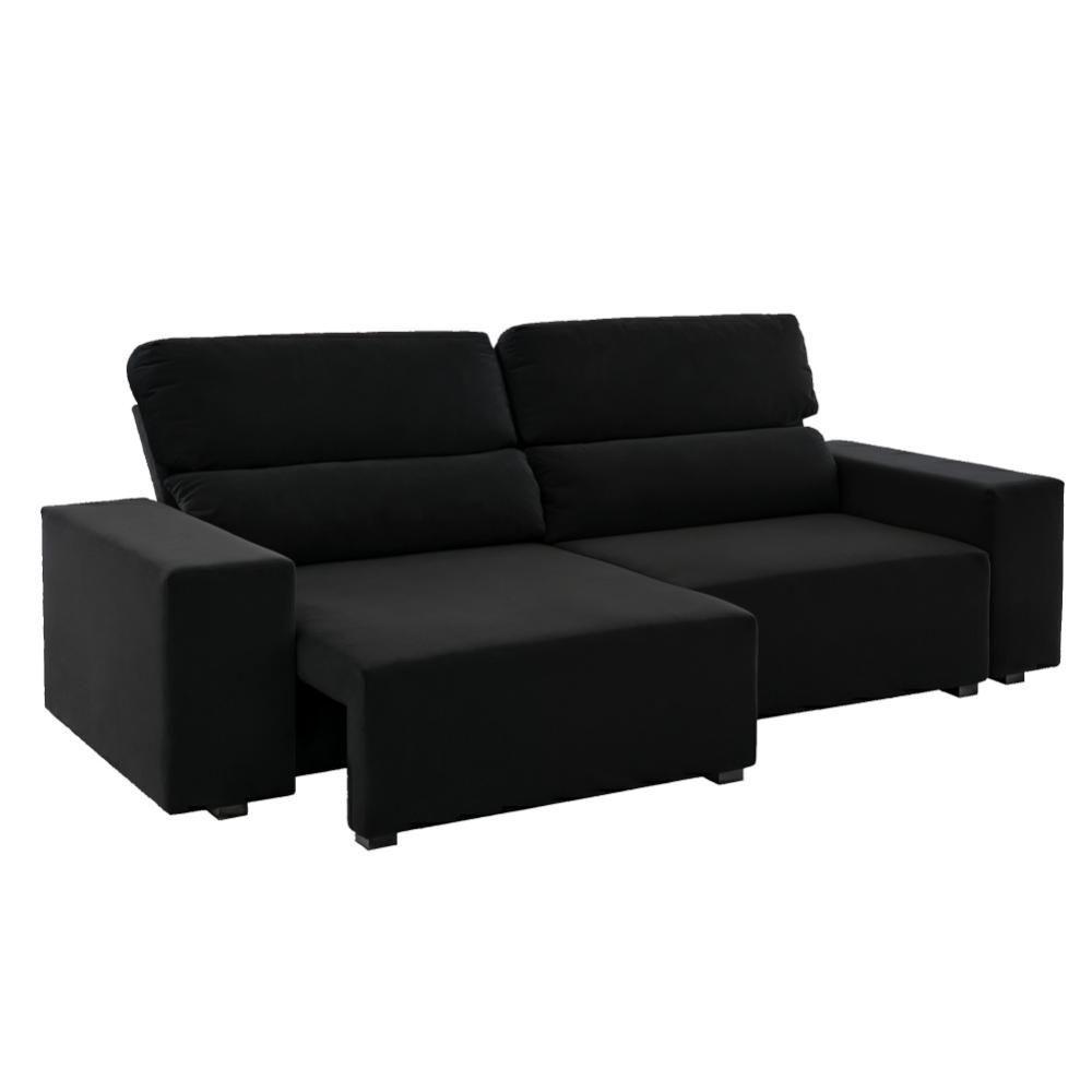 Sofá 3 Lugares Reclinável Sala De Estar 2,00m Velut Silent - Veludo Preto - 4