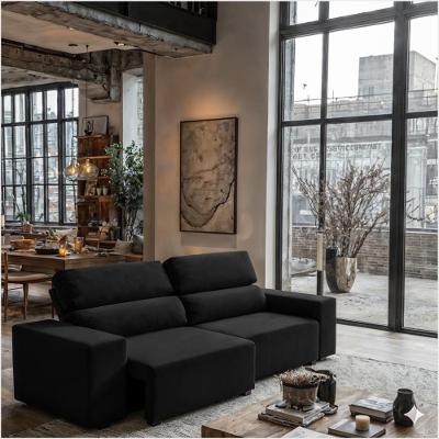 Sofá 3 Lugares Reclinável Sala De Estar 2,00m Velut Silent - Veludo Preto