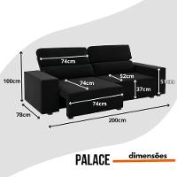 Sofá 3 Lugares Reclinável Sala De Estar 2,00m Velut Silent - Veludo Preto - 5