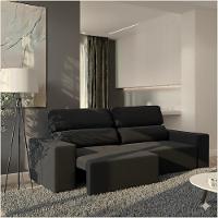 Sofá 3 Lugares Reclinável Sala De Estar 2,00m Velut Silent - Veludo Preto - 7