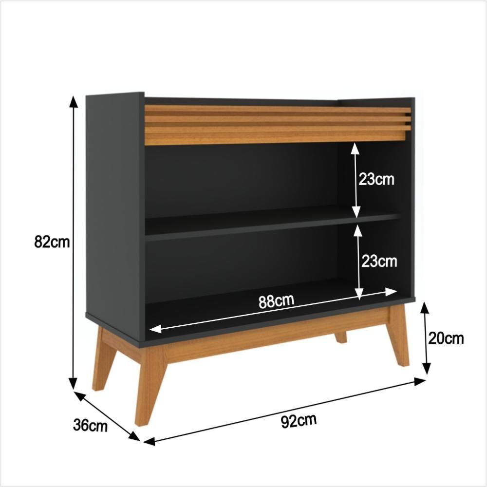 Buffet Aparador Ripado Com 2 Portas Monaco 92cm - Preto E Cedro - 2