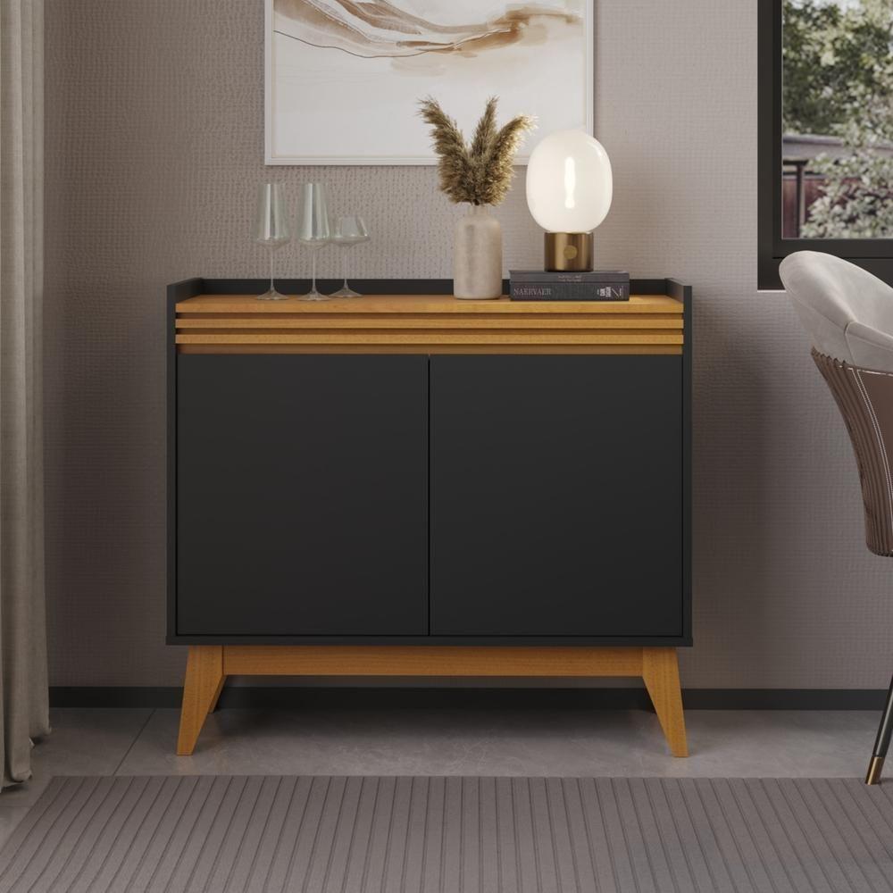 Buffet Aparador Ripado Com 2 Portas Monaco 92cm - Preto E Cedro - 8