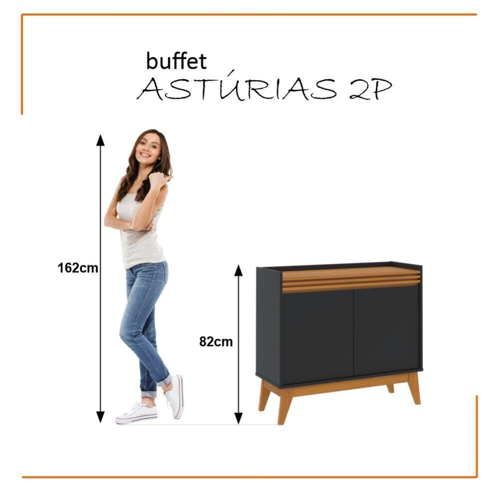 Buffet Aparador Ripado Com 2 Portas Monaco 92cm - Preto E Cedro - 9