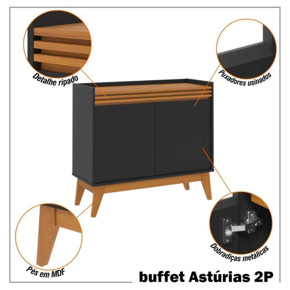 Buffet Aparador Ripado Com 2 Portas Monaco 92cm - Preto E Cedro - 10