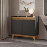 Buffet Aparador Ripado Com 2 Portas Monaco 92cm - Preto E Cedro - 1
