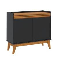 Buffet Aparador Ripado Com 2 Portas Monaco 92cm - Preto E Cedro - 6