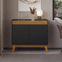 Buffet Aparador Ripado Com 2 Portas Monaco 92cm - Preto E Cedro - 8