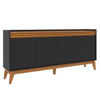 Buffet Aparador Ripado Com 4 Portas Monaco 180cm - Preto E Cedro - 5