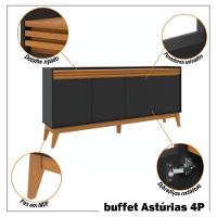 Buffet Aparador Ripado Com 4 Portas Monaco 180cm - Preto E Cedro - 7