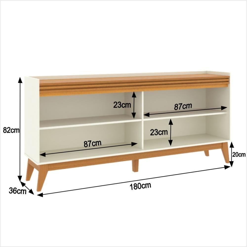 Buffet Aparador Ripado Com 4 Portas Monaco 180cm - Off White E Cedro - 2