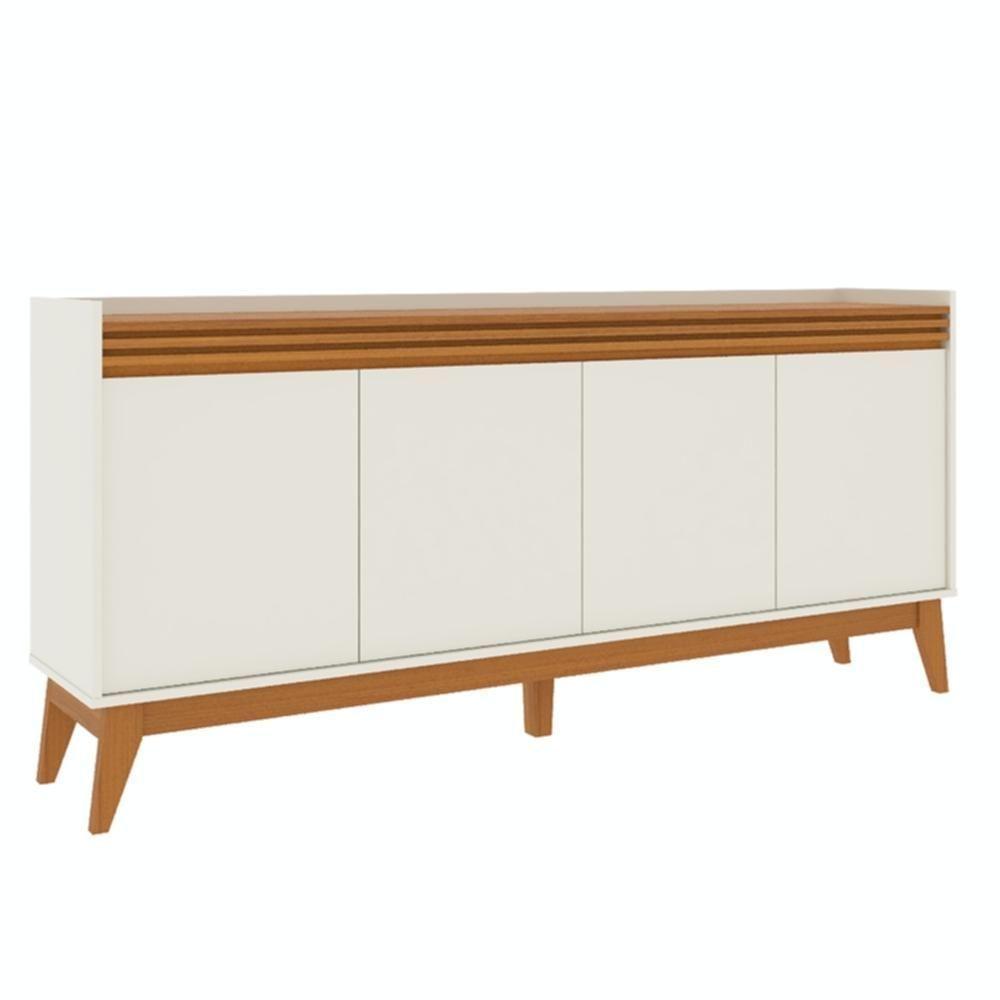 Buffet Aparador Ripado Com 4 Portas Monaco 180cm - Off White E Cedro - 5