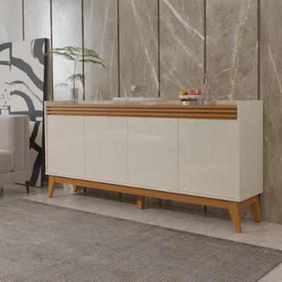 Buffet Aparador Ripado Com 4 Portas Monaco 180cm - Off White E Cedro