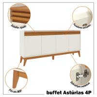 Buffet Aparador Ripado Com 4 Portas Monaco 180cm - Off White E Cedro - 7