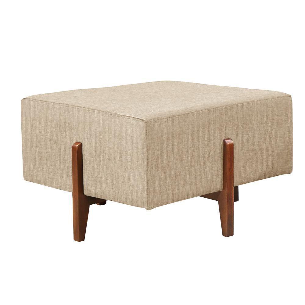 Puff Banqueta Zurik Luxo Madeira Maciça Castellar Móbile Linho Bege Claro - 1