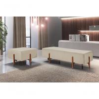 Puff Banqueta Zurik Luxo Madeira Maciça Castellar Móbile Linho Bege Claro - 4