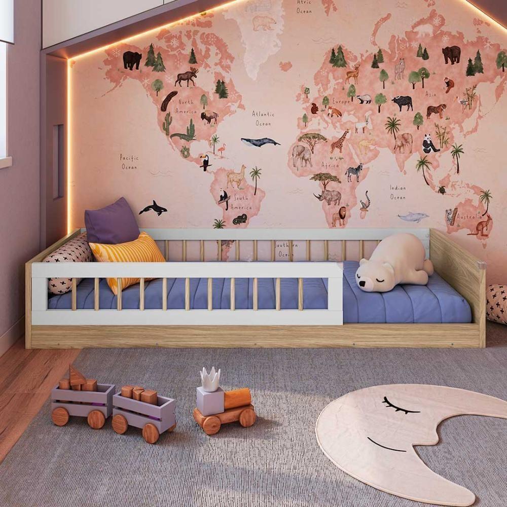 Cama Montessoriana Com Colchão Solteiro Infantil Affetto - Aveiro Oak Branco - 2