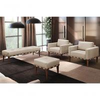 Recamier Valentin Luxo Madeira Maciça Castellar Móbile Linho Bege Claro - 4