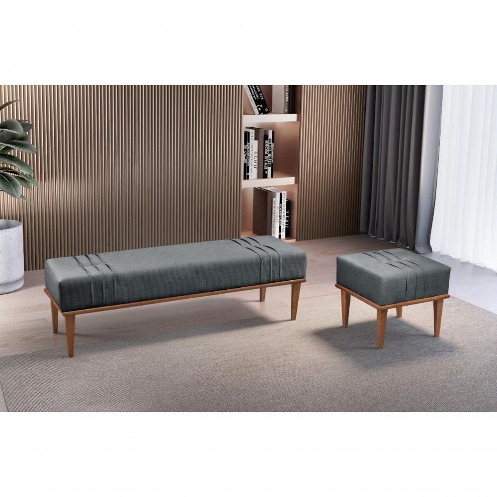 Recamier Puff Maya Luxo Madeira Maciça Castellar Móbile Linho Cinza Linho Cinza - 4