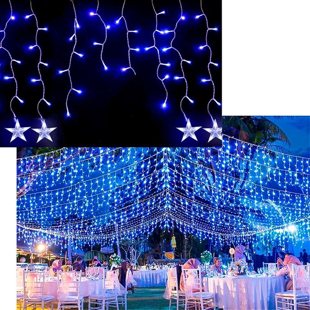 Pisca Cascata Varal Estrelas 225 Lâmpadas Leds Azul 6m 220v - 1