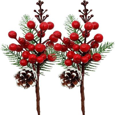 Galhos Pick Berry Vermelho Decoração De Natal 30cm Kit 10pçs