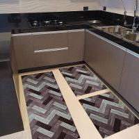 Kit 3 Peças Jogo Cozinha Passadeira Manta Vinilico Laminado Mosaico Marrom - 3