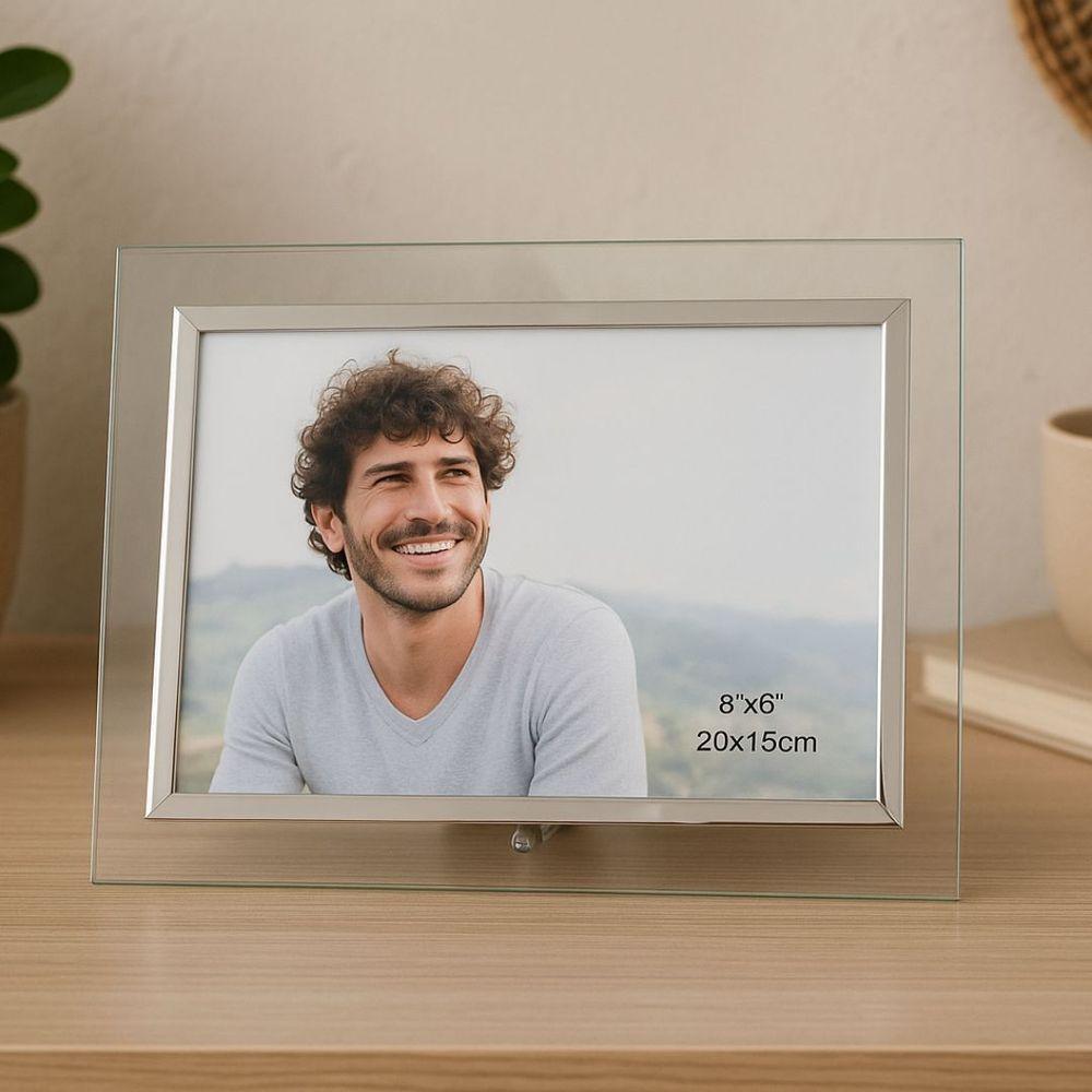 Porta Retrato Vidro Prime Borda Prata Para Fotos 15x20 Horizontal - Tuut - 2