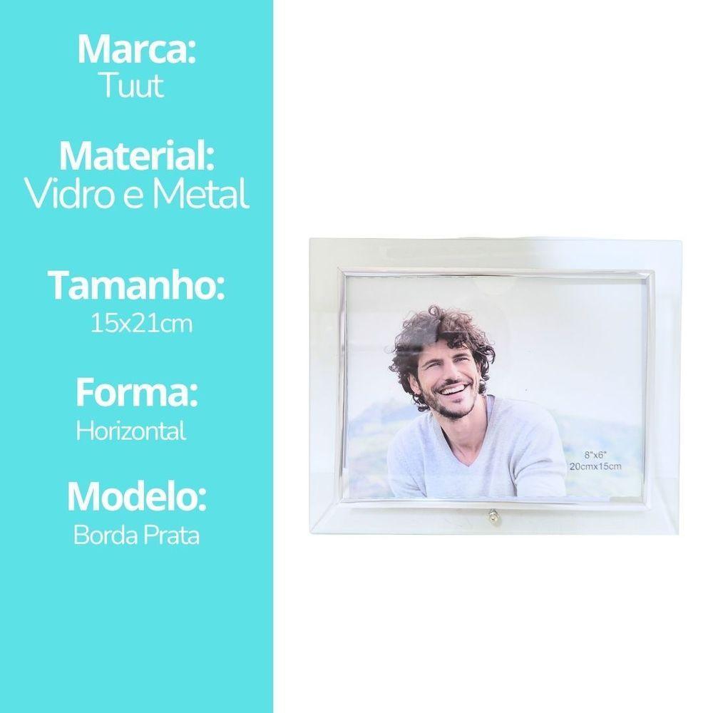 Porta Retrato Vidro Prime Borda Prata Para Fotos 15x20 Horizontal - Tuut - 5