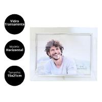 Porta Retrato Vidro Prime Borda Prata Para Fotos 15x20 Horizontal - Tuut