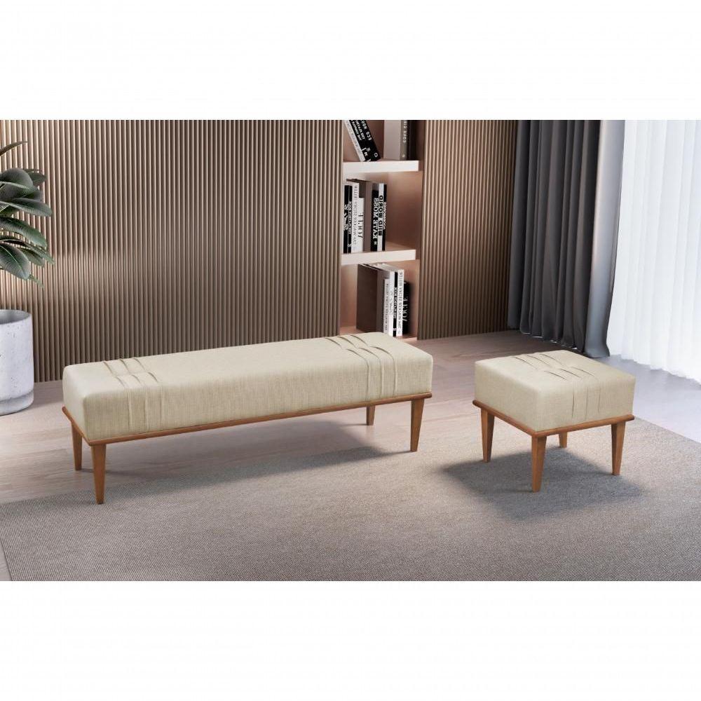 Recamier Puff Maya Luxo Madeira Maciça Castellar Móbile Linho Bege Claro Linho Bege Claro - 4