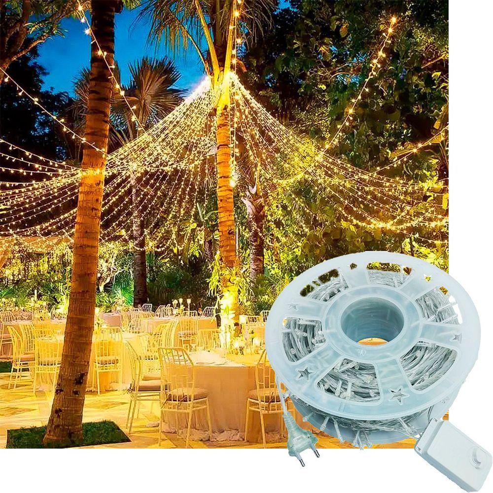Pisca Cordão Varal Natal 600 Lâmpadas Leds Amarelo 100m 220v - 1