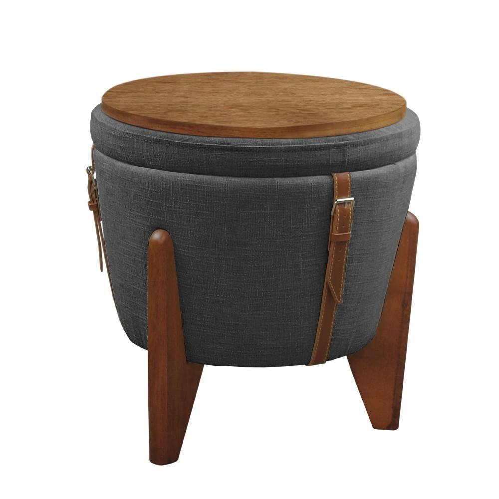 Puff Banqueta Fênix Baú Mesa Castellar Móbile Linho Cinza - 5