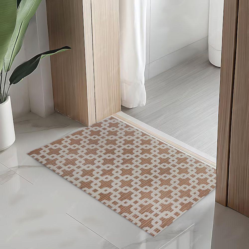 Tapete Passadeira Capacho Emborrachada Antiderrap. 0,65x1,00 Elos Marrom Bege - 1