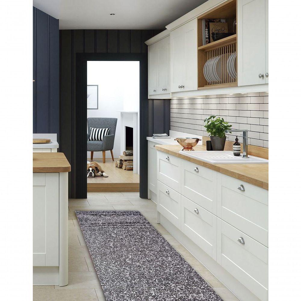 Tapete Passadeira Emborrachada Pvc Antiderrapante 0,65x4,00m Textura Branco Preto - 1