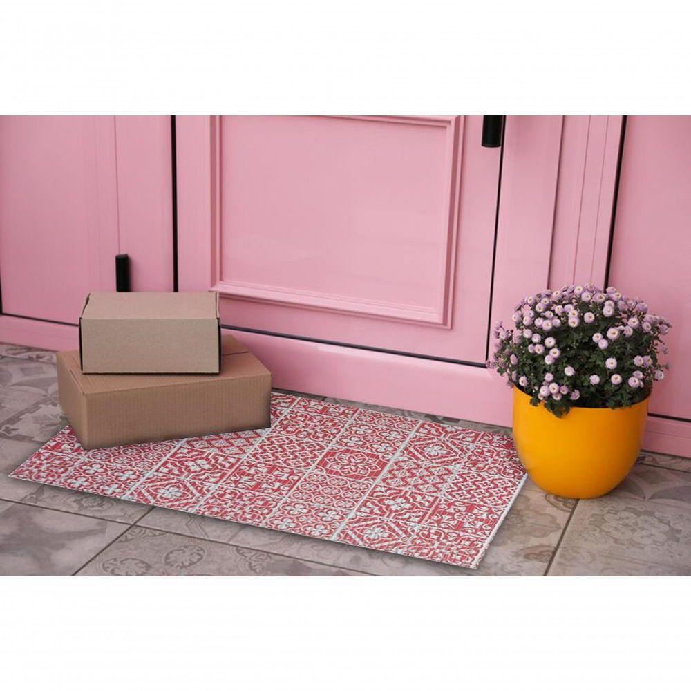 Tapete Passadeira Capacho Emborrachada Antiderrap. 0,65x1,00 Azulejo Vermelho Branco - 3