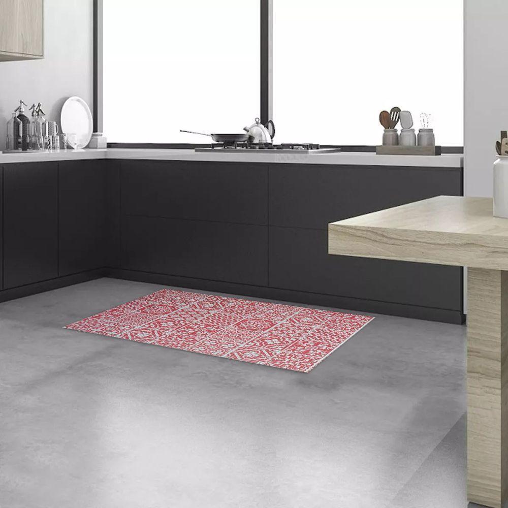 Tapete Passadeira Capacho Emborrachada Antiderrap. 0,65x1,00 Azulejo Vermelho Branco - 4