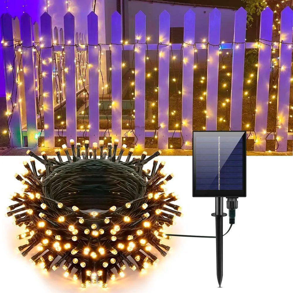 Pisca Cordão Externo Solar Natalino 1000 Leds Amarelo 100m - 1