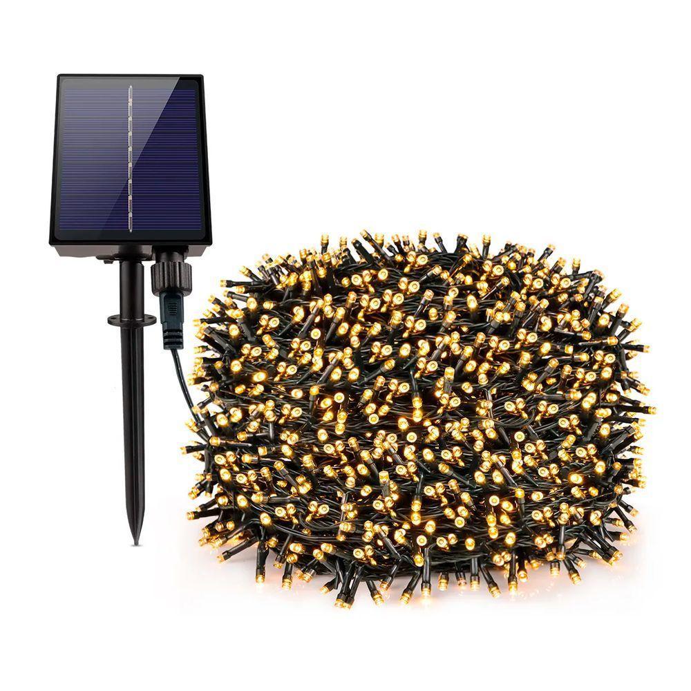Pisca Cordão Externo Solar Natalino 1000 Leds Amarelo 100m - 4