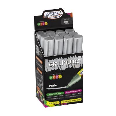 Caixa Caneta Giz Líquido 6mm 4g Evoke Com 12 Unidades Brw Prata