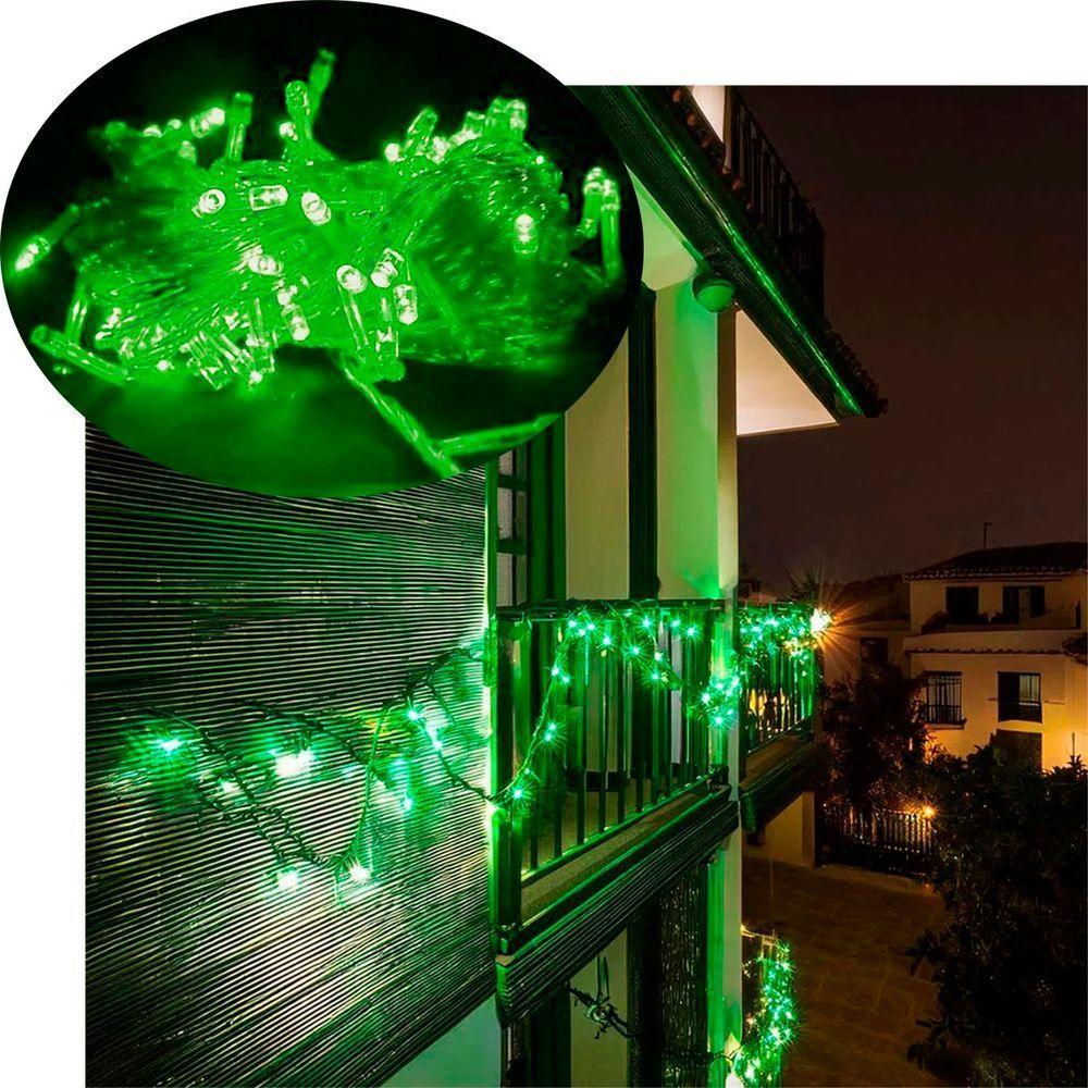 Pisca Cordão Varal Natal 100 Lâmpadas Leds Verde De 10m 220v - 1