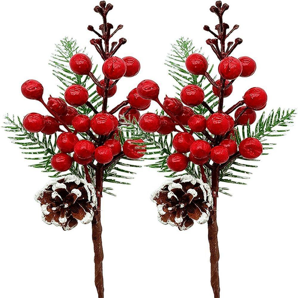 Galhos Pick Berry Vermelho Decoração De Natal 30cm Kit 8pçs - 1