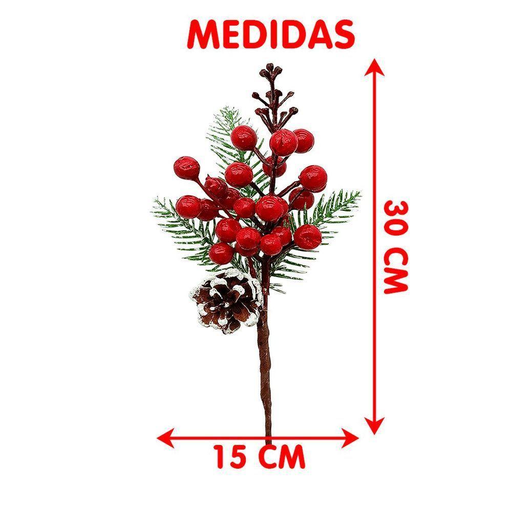 Galhos Pick Berry Vermelho Decoração De Natal 30cm Kit 8pçs - 3