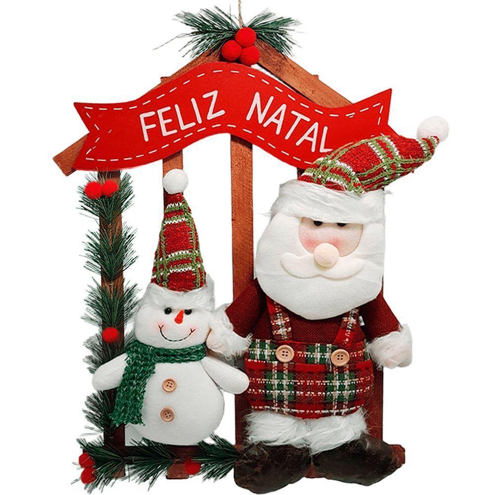 Guirlanda Natalina De Madeira Enfeite Porta Papai Noel Neve - 1