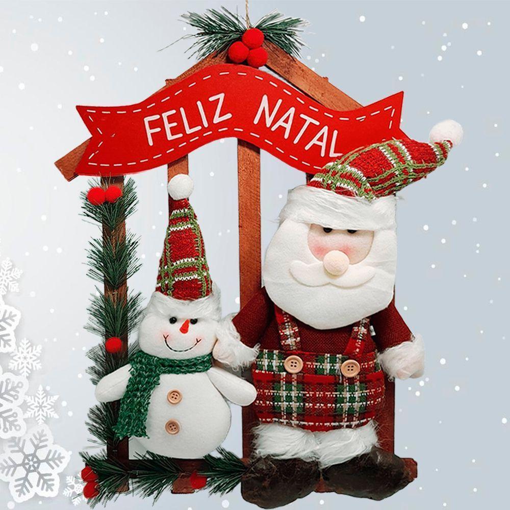 Guirlanda Natalina De Madeira Enfeite Porta Papai Noel Neve - 2